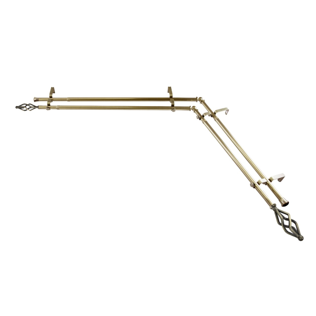 Hermosa Home Duchess 13 by 16" Double Corner Window Curtain Rod 66-120" - Antique Brass
